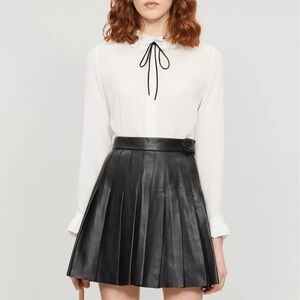 Maje black leather pleated mini skirt - size 4 (36)